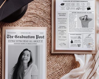 Newspaper Graduation Announcement, Newspaper Graduation Party Invitation, Newspaper Template, 2025, Graduation Invite, College Graduation