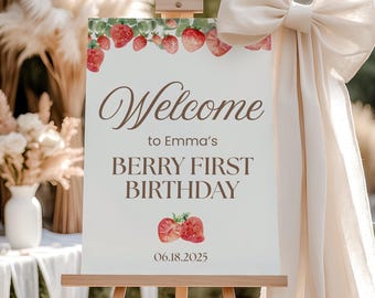 Berry First Birthday Party Welcome Sign, Berry First Birthday Decorations, Berry 1st Birthday, Berry First Birthday Welcome Poster, Template