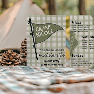 Camp Bachelorette Invitation, Camp Bachelorette Itinerary, Last Trail Before the Veil, Cabin Crew, Camp Bach, Cabin Trip Itinerary, Template