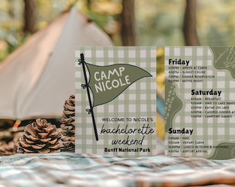 Camp Bachelorette Invitation, Camp Bachelorette Itinerary, Last Trail Before the Veil, Cabin Crew, Camp Bach, Cabin Trip Itinerary, Template