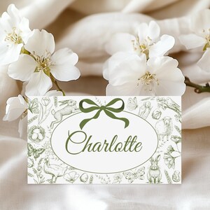 Cartões de lugar de Páscoa Chinoiserie, Verde, Etiquetas de nome de Páscoa, Decoração de mesa de primavera Grandmillennial, Paleta de cores pastel de Páscoa, Para impressão, Vintage