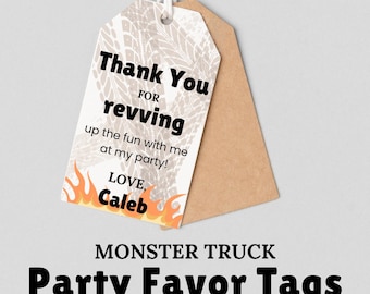 Monster Truck Gift Tags, Race Car Favor Tags, Monster Jam Gift Tags, Printable Gift Tags, Monster Truck Birthday Party, Party Favor Tags