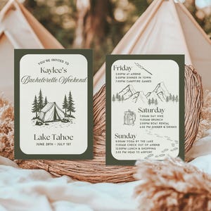 Camp Bachelorette Invitation, Camp Bachelorette Itinerary, Last Trail Before the Veil, Cabin Crew, Camp Bach, Cabin Trip Itinerary, Template