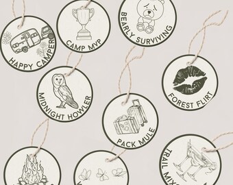 Camp Bachelorette Merit Badge Tags, Camp Bachelorette Favor Tags, Last Trail Before the Veil, Cabin Crew, Camp Bach, Gift Tag, Template