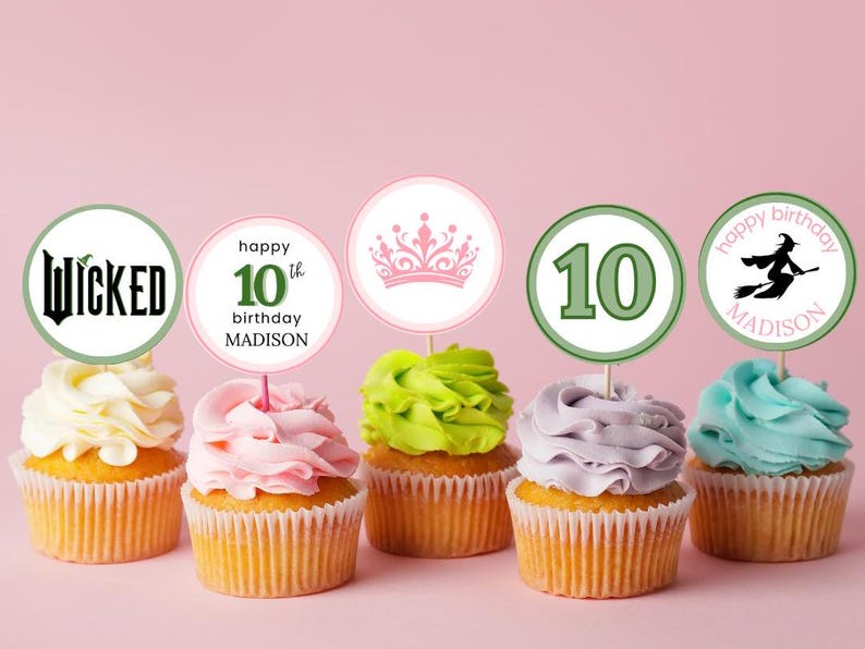 24 Pack Magic Witch Theme Cupcake Toppers - Glitter Witch Hats & Crowns For Party Decor