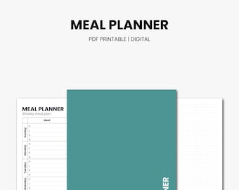 Weekly meal planner printable, grocery list PDF, Meal planner, A4
