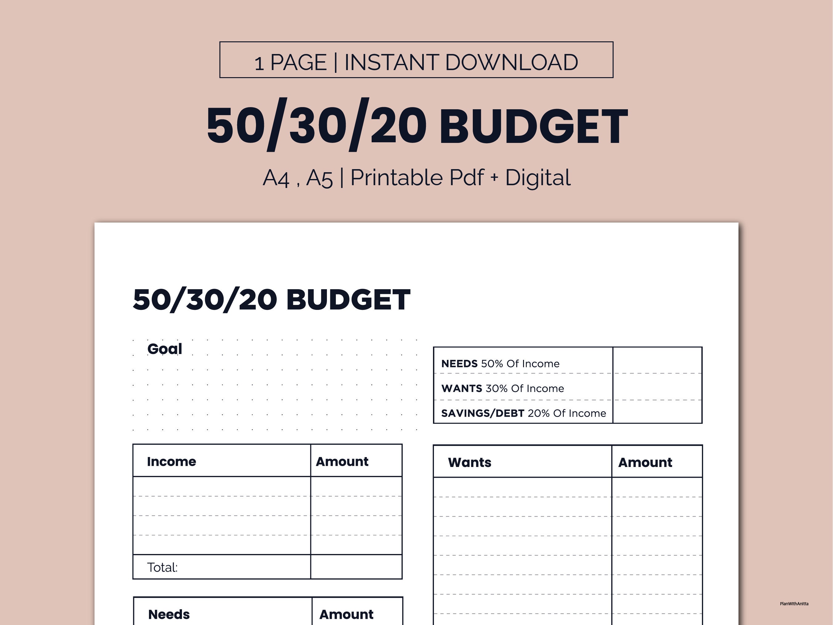 Buy 50/30/20 Budget Overview Template Printable, Monthly Budget Planner  50/30/20 Rule, Income & Expense Money Management Worksheet, Cash Flow  Online in India 