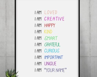 DAILY AFFIRMATIONS for teenagers, KIDS  Personalized custom Positive Affirmation for children inspiration room Decor A2 A3 A4  print posters