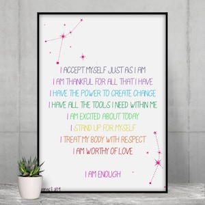 DAILY AFFIRMATIONS, Life - changing self care love daily  Positive Affirmation, Positive Quotes teenage room Decor A2 A3 A4 poster print