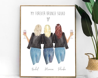 Custom Best Friends Portrait | Personalized Best Friend Print | Pandemic Gift | Sister Gift | Roommate Present | Dorm Art | BFF Birthday