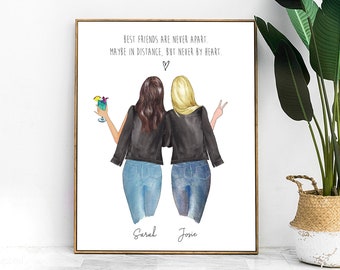 Custom Best Friends Portrait | Personalized Best Friend Print | Pandemic Gift | Sister Gift | Roommate Present | Dorm Art | BFF Birthday