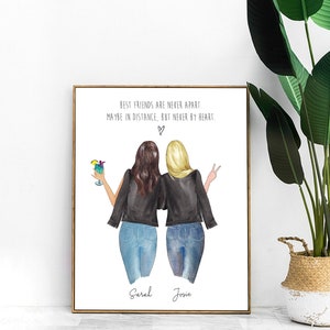 Custom Best Friends Portrait | Personalized Best Friend Print | Pandemic Gift | Sister Gift | Roommate Present | Dorm Art | BFF Birthday