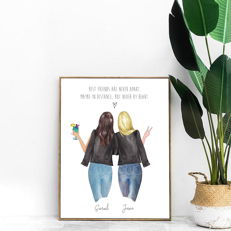 Custom Best Friends Portrait Personalized Best Friend Print Etsy