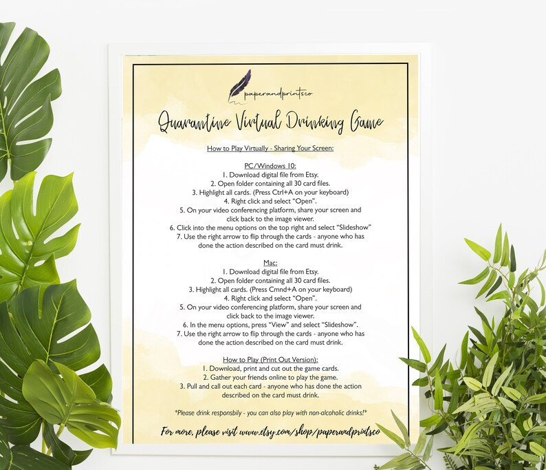 Quarantine Drinking Game Zoom Game Indoor Adult Activity Etsy