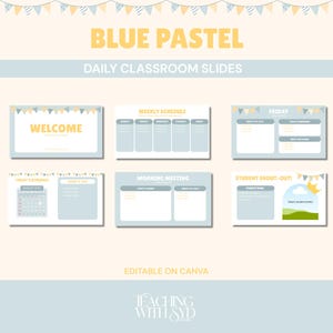 Daily Classroom Canva Slides for Teachers | Blue Pastel | Editable | Classroom Planner