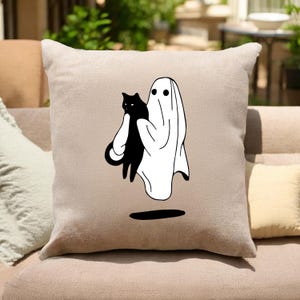 Funda de almohada de gato, regalo minimalista, almohada fantasma, decoración espeluznante linda, regalo para amantes de los gatos, decoración de otoño, cojín decorativo, funda de almohada de algodón,