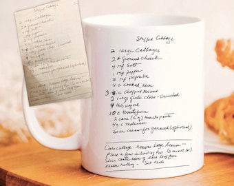 Handwritten Recipe Mug, Family Recipe Keepsake, Personalized Mug, Custom Mug, Recipe Engraved Mug, Handwriting Gift Large Coffee Ceramic Mug