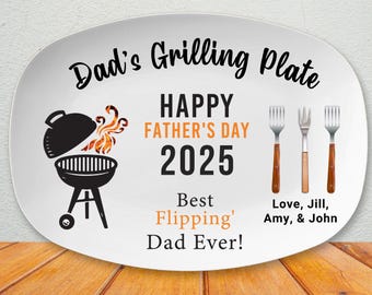 Personalized Dad Grilling Plate, Custom BBQ Platter, Fathers Day Gift, Grill Plate Gift From Kids, Papa Gift, Daddy 2025, Grandpa Plate