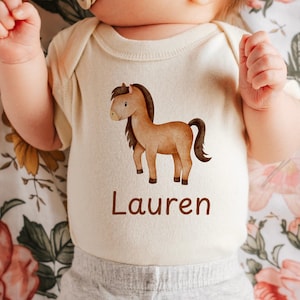 Custom Name Pony Baby ONESIES® Brand Bodysuit, Personalized Horse Baby Outfit, Cute Baby Shower Gift, Country Baby, Farm Animal Kid Shirt