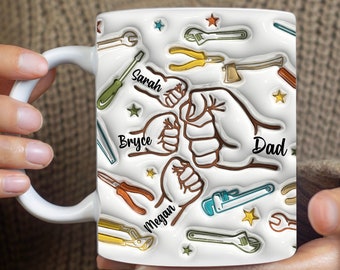 Dad Mug, Fathers Day Gift, 3D Inflated Effect Printed Dad Mug, Mug With Kids Names, Funny Fathers Day Mug, Baby Toddler Kid, Dad With Kids