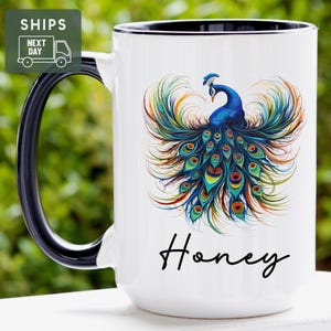 Peacock Coffee Mug, Personalized Mug, Colorful Peacock Gift for Women, Elegant Bird Lover Mug, Unique Nature & Animal Cup, Boho Mug