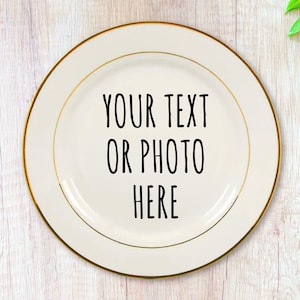Customized Gold Trim Ceramic Plate, Custom Name Plate, Personalized Plates, Custom Photo on Plate, 8&quot; 10&quot;, Custom Gift, WITH STAND INCLUDED