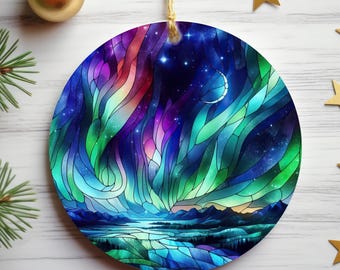 Northern Lights Ornament, Unique Christmas Gift Decor, Aurora Borealis Ornament, Northern Lights Keepsake, Stained Glass, Iceland