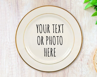 Customized Gold Trim Ceramic Plate, Custom Name Plate, Personalized Plates, Custom Photo on Plate, 8" 10", Custom Gift, WITH STAND INCLUDED