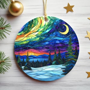 Northern Lights Ornament, Unique Christmas Gift Decor, Aurora Borealis Ornament, Northern Lights Keepsake, Stained Glass, Iceland