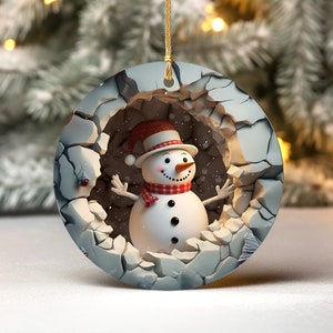 3D Snowman Ornament, Christmas Decoration, Holiday Gift Idea, Heirloom Keepsake, Round Ceramic, Gift Idea 2023, Cute Snowman Ornaments