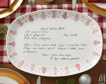 Custom Handwriting Recipe Platter, Christmas Floral Gift, Handwritten Recipe Gift, Personalized Platter, Grandma Family Recipe Keepsake
