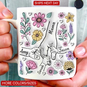 Mom Mug, You Hold Our Hands Also Our Hearts Mug, 3D Inflated Effect Printed Mug, Personalized Holding Mom's Hands, Mother's Day Nana Grandma