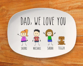 Plato personalizado para papá con nombres de niños, regalo para él, plato para asar barbacoa, de hija hijo, regalos divertidos para papá, regalo del día del padre, plato personalizado