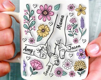 Mom Mug, You Hold Our Hands Also Our Hearts Mug, 3D Inflated Effect Printed Mug, Personalized Holding Mom's Hands, Mother's Day Nana Grandma