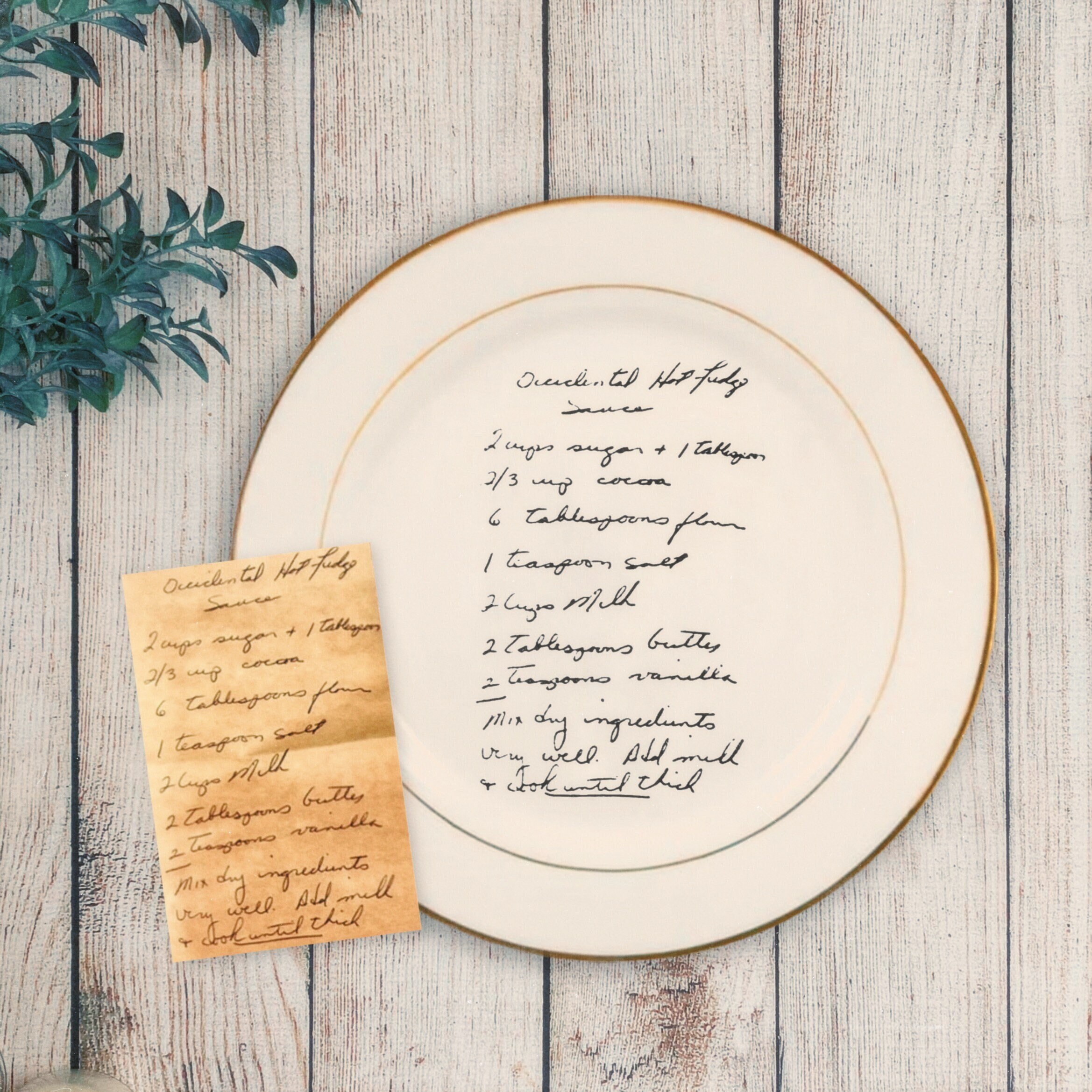 CERAMIC Handwritten Recipe Gold Trim Plate, Glass Personalized Recipe Plate, 8" or 10" Customized Plate, Custom Plate Keepsake, Mothers Day