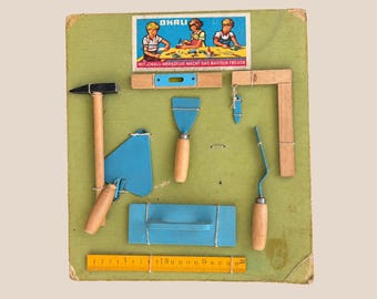 Vintage 1960s German Children's Tool Display Board, Mid Century MCM Retro Craft Tools, Workshop Wall Decor, European Display