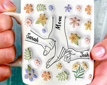 Mok moeder, mok You Hold Our Hands also Our Hearts, 3D-mok met opgeblazen effect, gepersonaliseerd, moeders handen vasthouden, Moederdag Nana Grandma