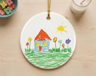Kids Drawing Ornament, Your Art on an Ornament, Custom Child Artwork Gift,  Personalized Christmas Story Ornament, Custom Photo Keepsake
