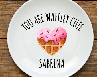 Personalized Waffle Plate, Custom Plate For Kids, Custom Name, Personalized Gift For Waffle Lovers, Valentines Day Gift, Cute Waffle Platter