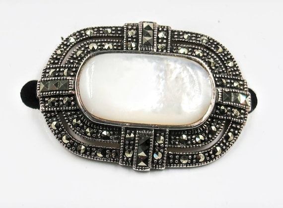 Antique Sterling Silver Marcasite and Mother of Pe