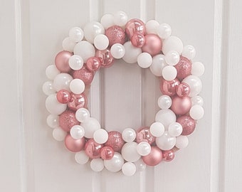 Pink & White Bauble Wreath - Wreath For Front Door - Door Decor - Ornaments