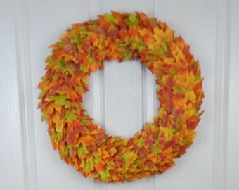 Leaf Autumn Wreath, Leaf Wreath Door Decor, Coloured Leaves