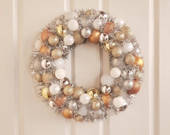 Everyday Bauble Wreath For Front Door -  Tinsel Bauble Wreath - Door Decor