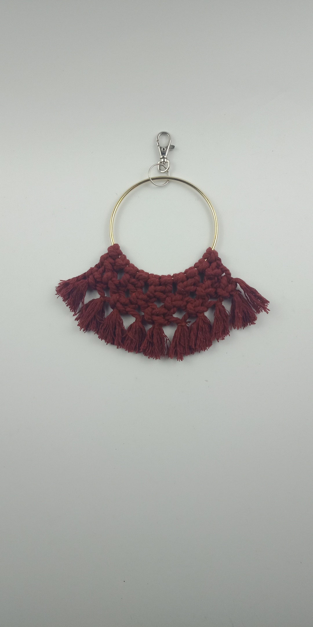 Macrame Bag Ring/bag Tag Burgundy Key Ring/key Chain - Etsy