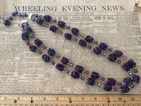 Purple double strand glass bead necklace - image 1