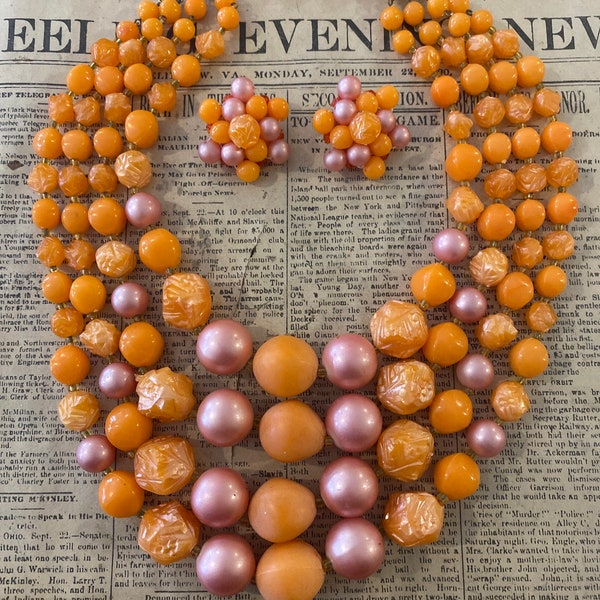 Vintage four strand necklace and earring set