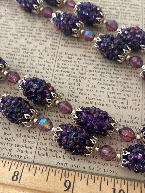 Purple double strand glass bead necklace - image 2