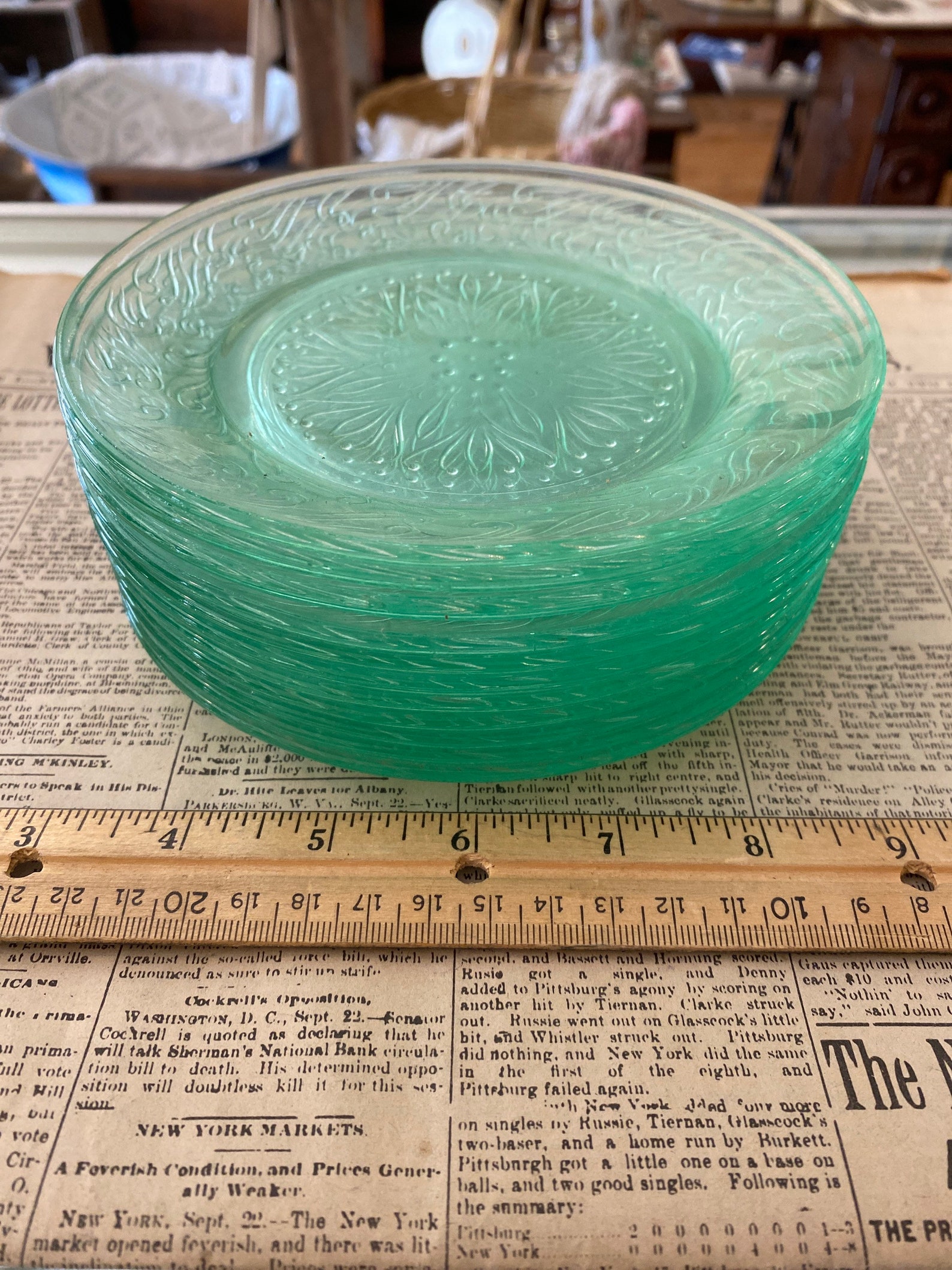 Uranium Glass Dessert Plates Etsy Uranium Glass Dessert Plates Etsy