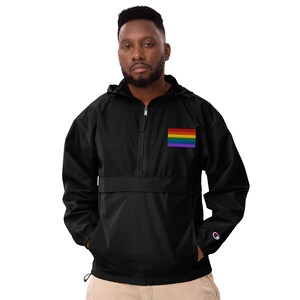 LGBT Pride Rainbow Flag Embroidered Champion Packable Jacket