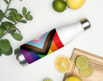 LGBT Pride Progressive Rainbow Flag Stainless Steel Water Bottle